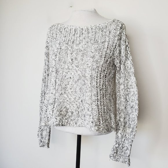 Free People Sweater Fisherman Cable Knit Boho Linen Grey XS - Picture 2 of 10